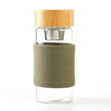 Botella de agua de 400 ml de vidrio con infusor de té, tapa de bambú con imán Botella de vidrio Botella de agua personalizada